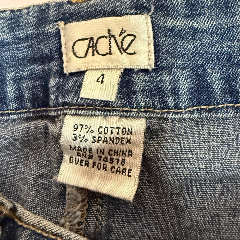 Cache Low Rise Bootcut Jeans Womens 4 Blue Rhinestone Jewel Embellished Y2K - Picture 3 of 8